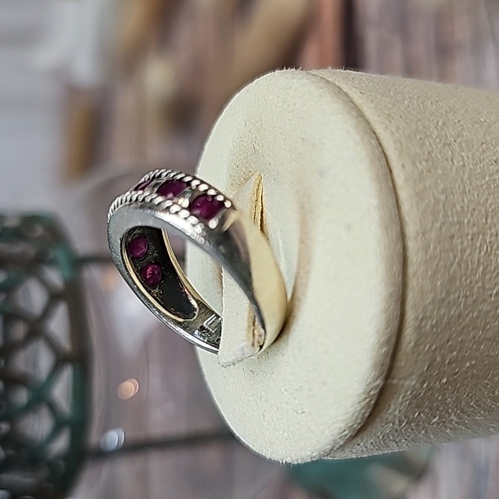 GENUINE RUBY RED BRAIDED STERLING SILVER CHANEL SET BAND - Picture 7 of 15
